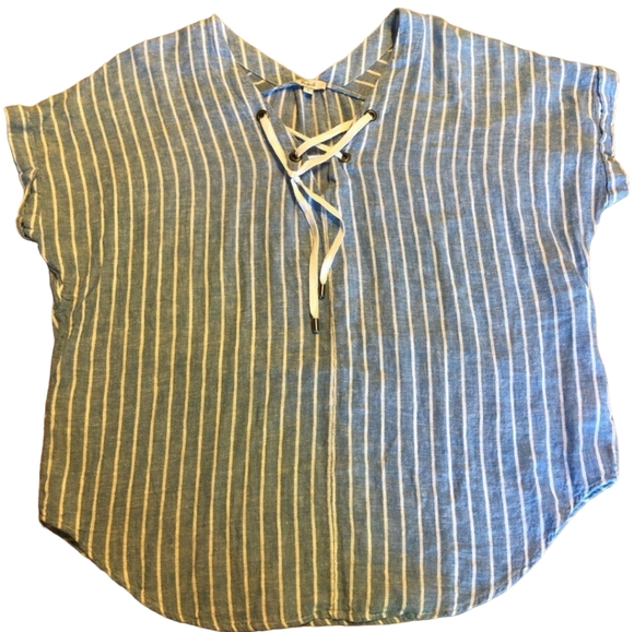 SOLD ~ Rails Jeri Top Womens Large Blue & White Stripe Short Sleeve Beachy L - Picture 2 of 6